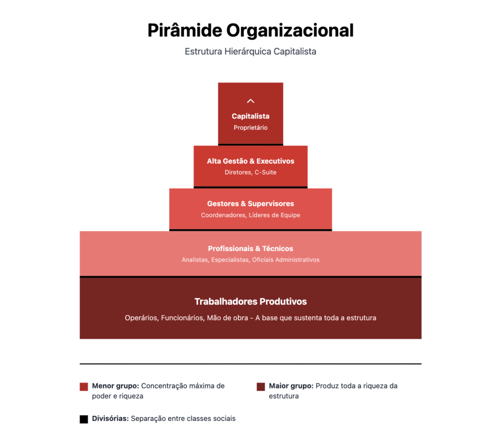 pirâmide organizacional - estrutura hierárquico capitalista
